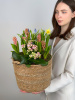 КОРЗИНА С ЛУКОВИЧНЫМИ ВЕСЕННИМИ ЦВЕТАМИ №4